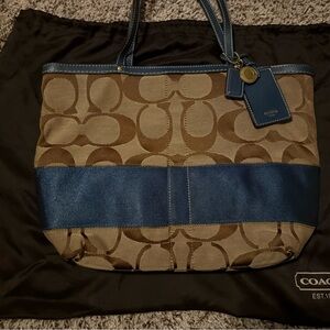 Vintage Coach Signature Stripe Tote Bag